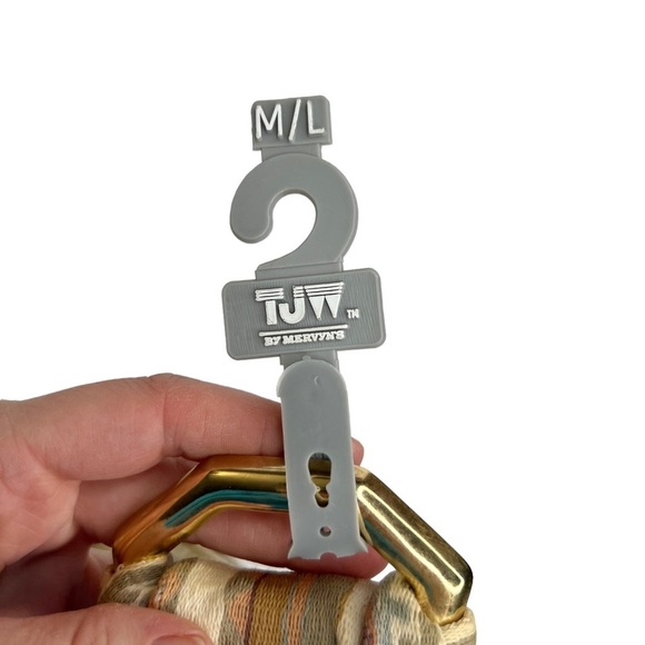 Vintage TJW by Mervyn’s Striped Wide Fabric Gold Octagon Buckle Belt - Picture 2 of 11